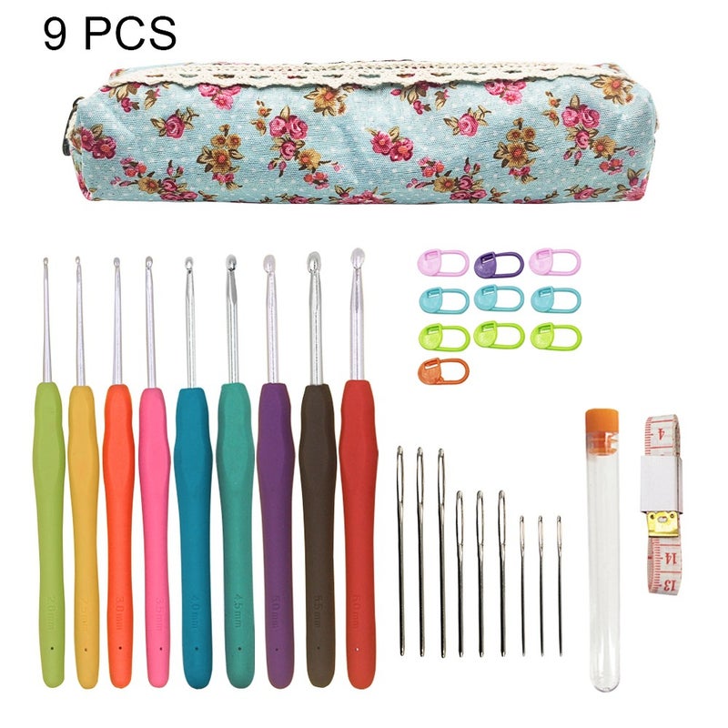 Red Embroidered Extended Version Tpr Soft Handle Crochet American Specifications With Printed Color Handle 14 Extended Aluminum Crochet Set - Image 4