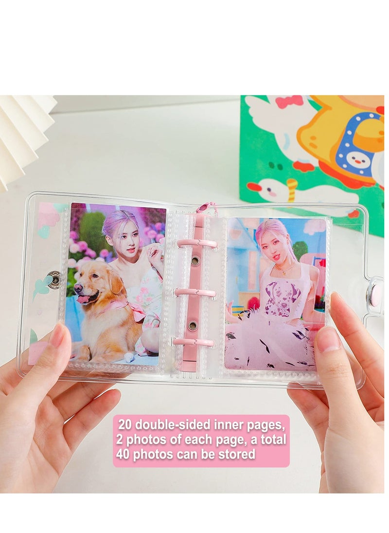 SYOSI - 20 Sheets 40 Pockets 3 Inch Mini Photo Album in Loose Leaf Refillable 3-Rings Transparent Photocard Binder Kpop Photocard Holder Book with  Pendant for Picture Cards Storage Pink Rabbit - Image 1