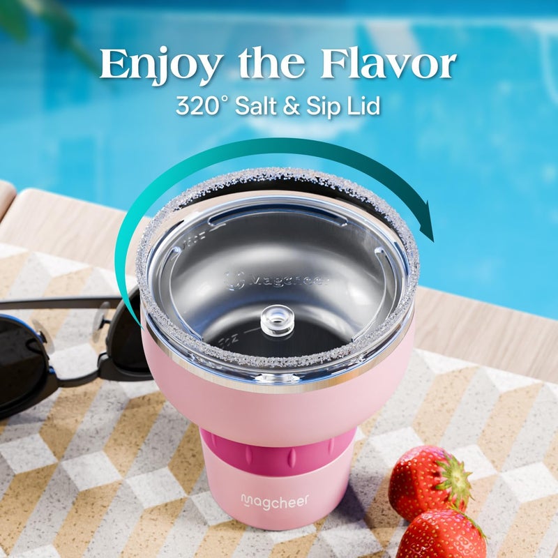 magcheer 473ml Insulated Wine Tumbler | Stainless Steel Margarita Glass with 320° Sippable Lid and Detachable Tritan Straw | Great Gift | Wine Glasses for Party Vacation Pool | Pink - Image 3
