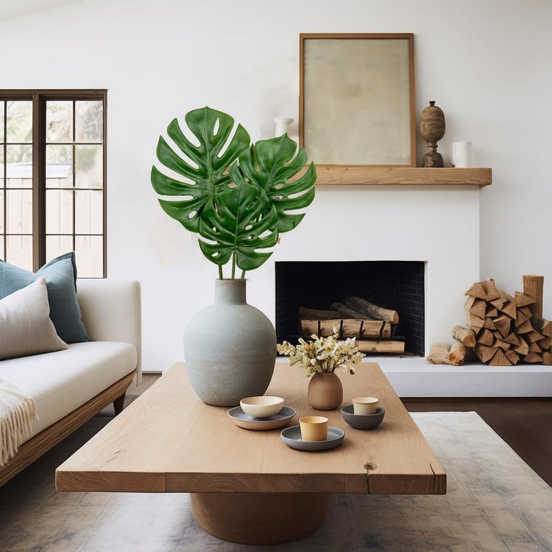 DILATATA 3 Pack Artificial Monstera Leaves with Long Stem for Vase - Fake Tropical Plants Palm Leaves Realistic Philo Turtle Leaves for Home Wedding Party Decor - Image 4