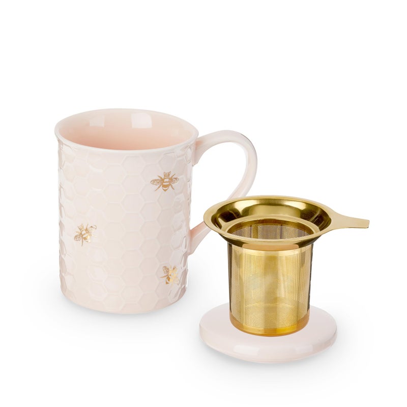 Pinky Up Annette Ceramic Cup with Infuser and Lid Travel Mug for Loose Leaf Teas Home Office Camping Picnic Party 12 oz Set of 1 Honeycomb