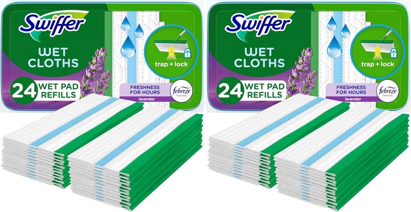 Swiffer Sweeper Wet Mopping Cloths with Febreze Freshness, Lavender Vanilla & Comfort, 24 Count (Pack of 2) - Image 1