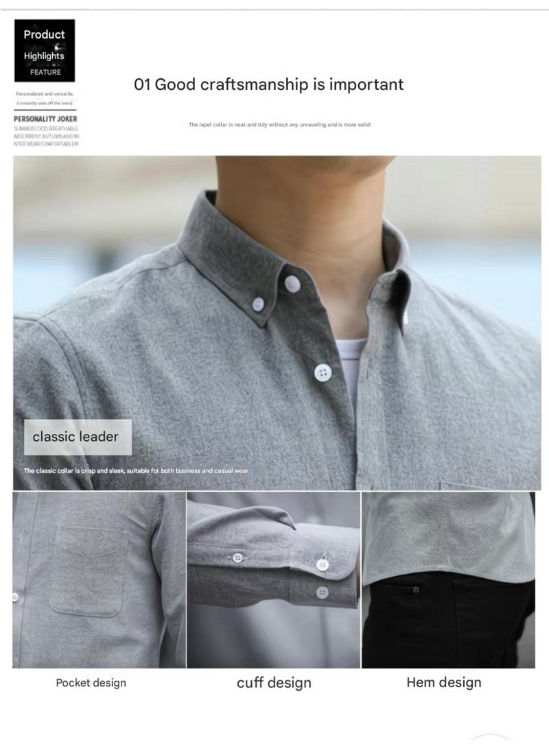 A.M Spring and autumn long-sleeved shirt men's jacket, no ironing Oxford business formal casual shirt men - Image 3