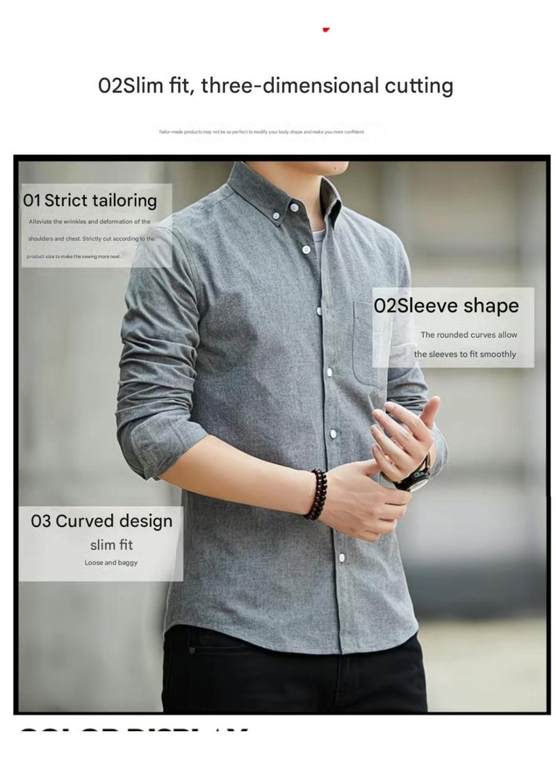 A.M Spring and autumn long-sleeved shirt men's jacket, no ironing Oxford business formal casual shirt men - Image 4
