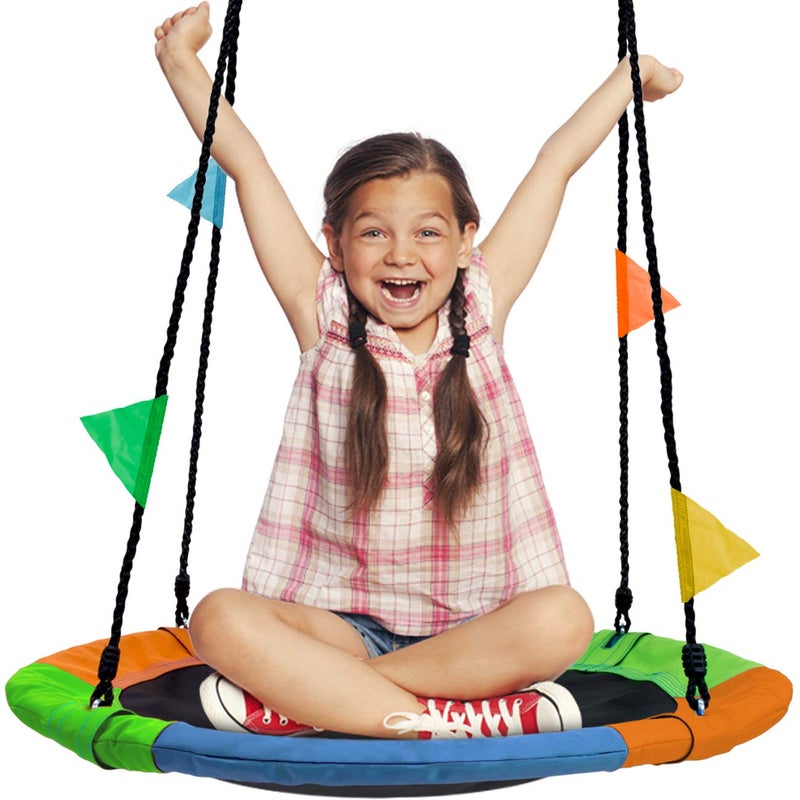 Sorbus 24" Saucer Tree Swing for Kids- 220lbs Outdoor Swing Fun- Tree Glider Therapy Swing-Durable Multi-Strand Adjustable Ropes Seat- Trampoline Net for Indoor/Outdoor, Accessory Included - Image 1