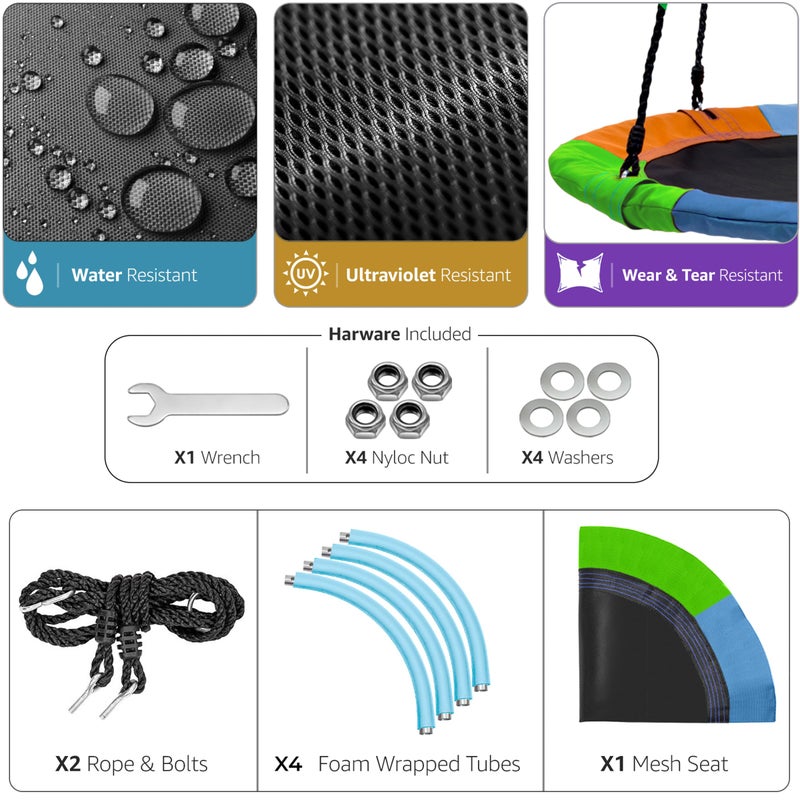 Sorbus 24" Saucer Tree Swing for Kids- 220lbs Outdoor Swing Fun- Tree Glider Therapy Swing-Durable Multi-Strand Adjustable Ropes Seat- Trampoline Net for Indoor/Outdoor, Accessory Included - Image 5