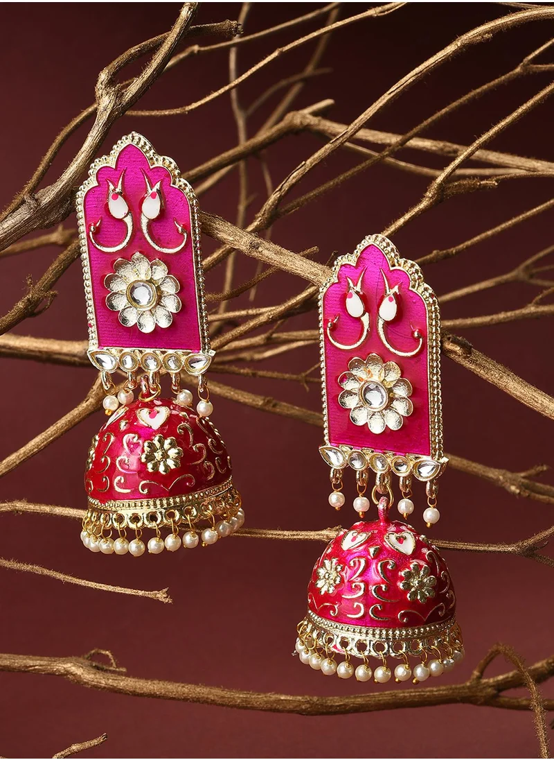 SOHI Pink Contemporary Drop Earrings