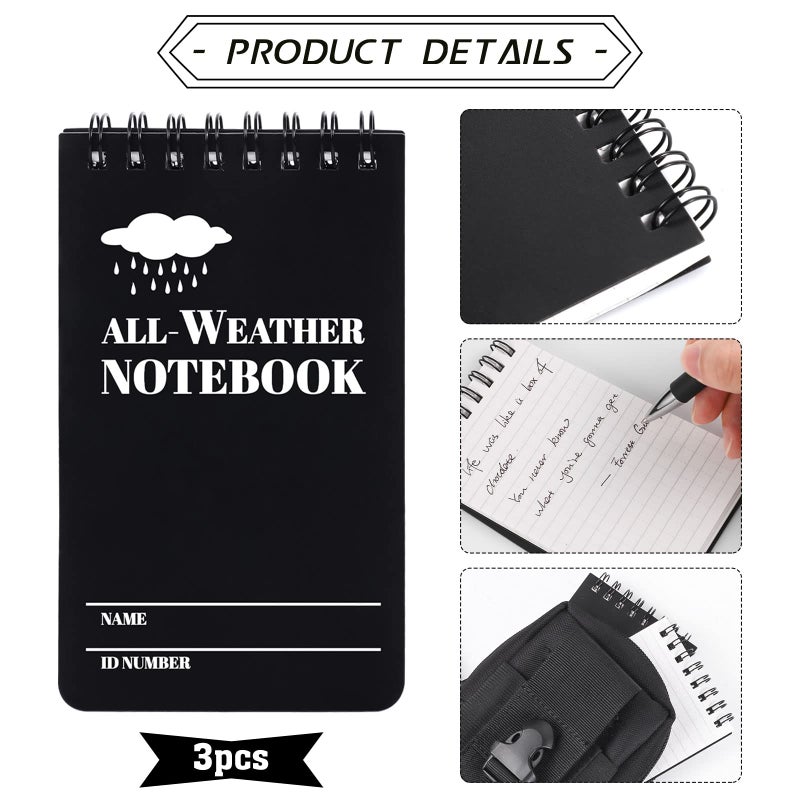 Prudiut 3 Ã— 5" Waterproof Notepad Notebook with Weatherproof Pen and Fabric Notebook Cover, Write in the Rain Pocket Notebook Waterproof Small Notepad for Outdoor Activities Recording - Image 2