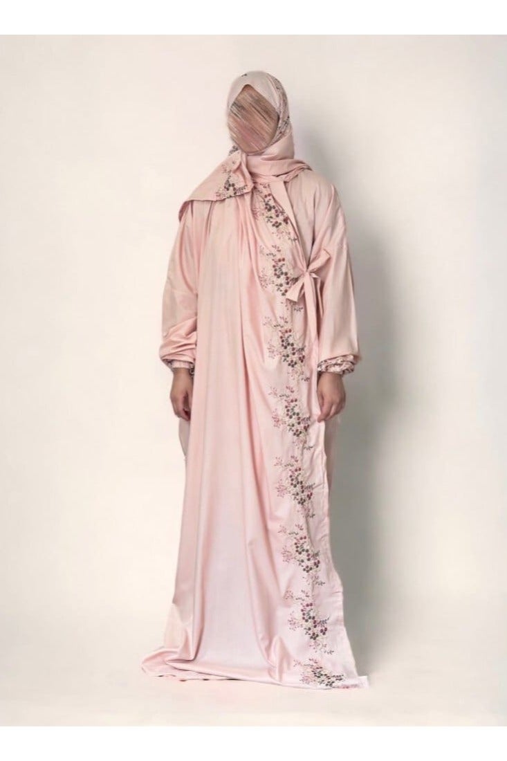 LoveHome Ultra soft and comfortable prayer sheet embroidered with small floral designs, one piece, includes a veil, and covers the entire body in a one-size-fits-all, wide-fitting size - Pink - Image 1
