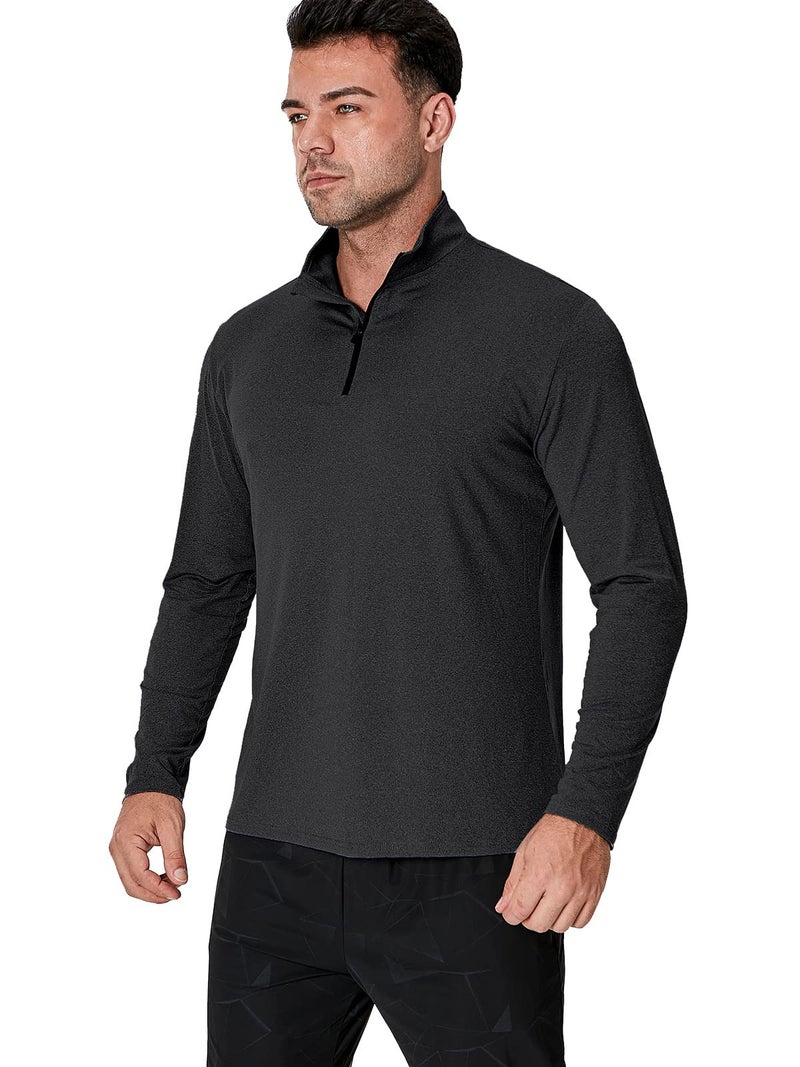 MANSDOUR Men's Active Sports Shirt 1/4 Zip Performance Long Sleeve Workout Running T Shirt Pullover Tops Black - Image 4