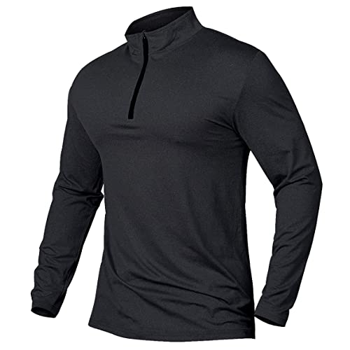 MANSDOUR Men's Active Sports Shirt 1/4 Zip Performance Long Sleeve Workout Running T Shirt Pullover Tops Black - Image 2
