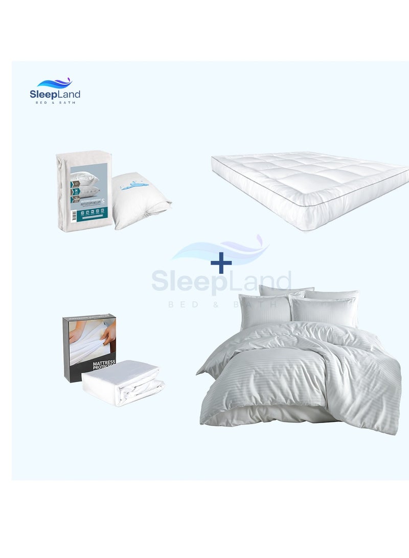 سليب لاند بكج النوم الفندقي – لباد 200×180 سم + واقي مرتبة + طقم واقي مخدة + مفرش فندقي أبيض - Image 1