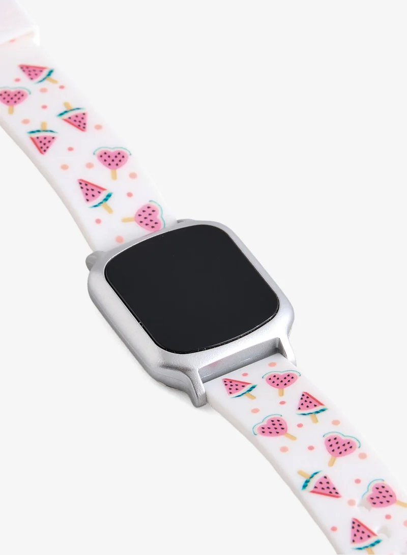 Redtag Girls White Print Digital Watch