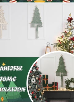 Antikiano Large Macrame Christmas Tree 3 Set Macrame Christmas Decorative Hanging Ornaments Boho Christmas Wall Decor Macrame Hanging Kit for Party Supplies(Silver Grey, Grass Green, and Dark Green)  - Image 2