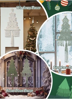 Antikiano Large Macrame Christmas Tree 3 Set Macrame Christmas Decorative Hanging Ornaments Boho Christmas Wall Decor Macrame Hanging Kit for Party Supplies(Silver Grey, Grass Green, and Dark Green)  - Image 4