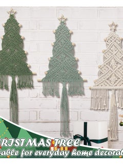 Antikiano Large Macrame Christmas Tree 3 Set Macrame Christmas Decorative Hanging Ornaments Boho Christmas Wall Decor Macrame Hanging Kit for Party Supplies(Silver Grey, Grass Green, and Dark Green)  - Image 1