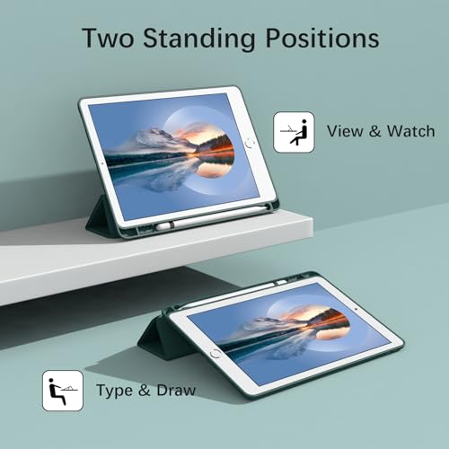 Divufus Case for iPad 10.2 2021/2020/2019, Smart Lightweight Trifold Stand Cover, Auto Sleep/Wake Soft TPU Pencil Holder Case for iPad 10.2 inch 9th/8th/7th Generation - Dark Green - Image 5