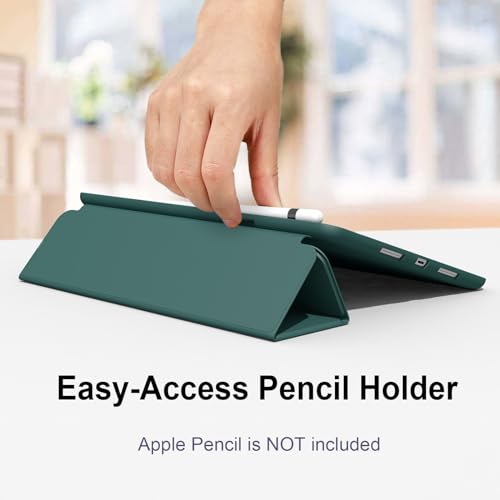 Divufus Case for iPad 10.2 2021/2020/2019, Smart Lightweight Trifold Stand Cover, Auto Sleep/Wake Soft TPU Pencil Holder Case for iPad 10.2 inch 9th/8th/7th Generation - Dark Green - Image 3