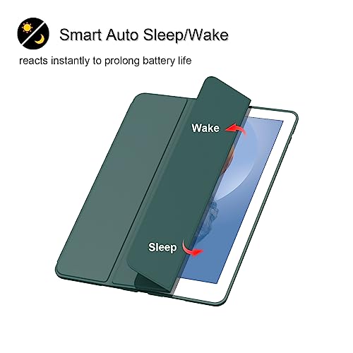 Divufus Case for iPad 10.2 2021/2020/2019, Smart Lightweight Trifold Stand Cover, Auto Sleep/Wake Soft TPU Pencil Holder Case for iPad 10.2 inch 9th/8th/7th Generation - Dark Green - Image 2