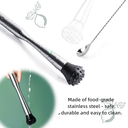 LEGERM Muddler for Cocktails Stainless Steel, Muddlers Pestle with Stirring Spoon, Bartender Cocktail Shaker Bar Tool Set - Bar Spoon and Muddler - Image 5