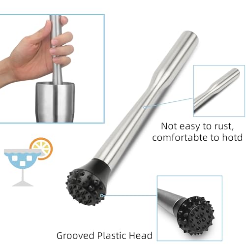 LEGERM Muddler for Cocktails Stainless Steel, Muddlers Pestle with Stirring Spoon, Bartender Cocktail Shaker Bar Tool Set - Bar Spoon and Muddler - Image 2