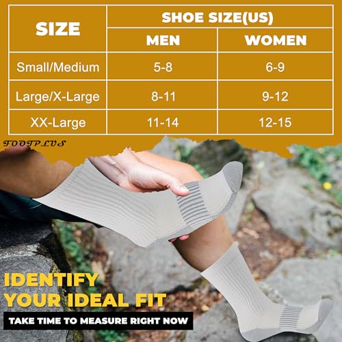FOOTPLUS Copper Hiking Running Socks,Mens Womens Boys Girls Thick Cushioned Sole Compression Crew Soft Camping Mountain Climbing Travel Copper Socks, 3 Pairs White,Medium - Image 3