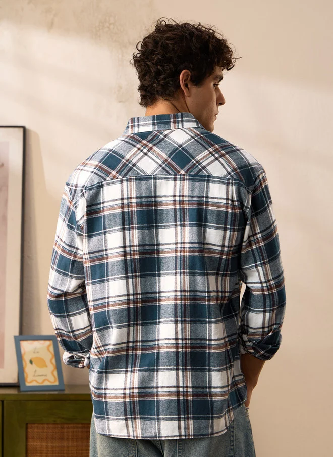 The Souled Store  The Souled Store Men Oversized Plaid Blue Shirt  | Best Price UAE