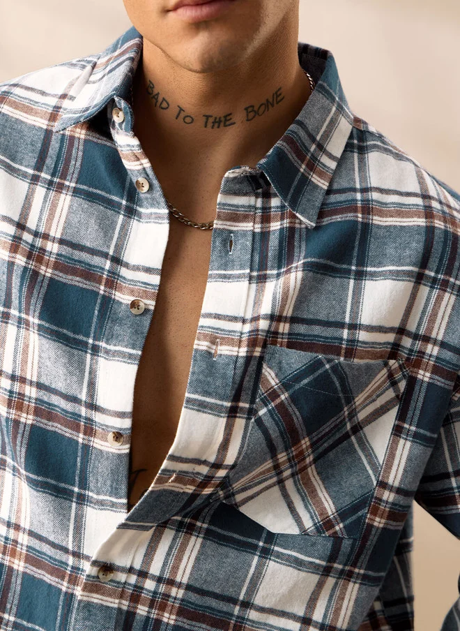 The Souled Store  The Souled Store Men Oversized Plaid Blue Shirt  | Best Price UAE