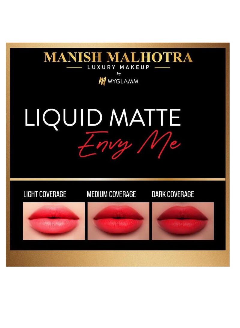 MyGlamm Manish Malhotra Liquid Matte Lipstick Envy Me 7gm Red Shade Long Lasting and Pigmented  Velvet Matte Finish Non Transferable Moisturizing Liquid Lipstick Exclusively by MyGlamm - Image 2