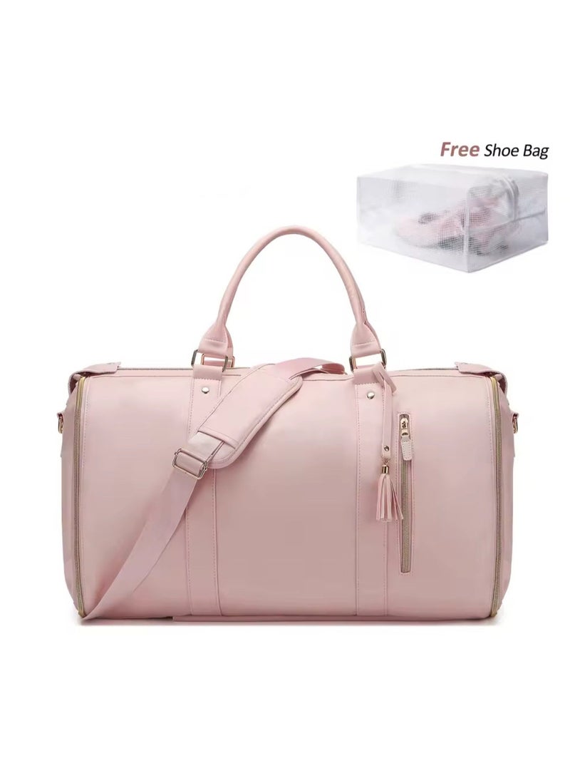 أييب حقيبة سفر كبيرة وفعّالة وسهلة الحمل (ليجند) للرجال والنساء، غطاء بدلة قابل للطي مع حقيبة أحذية مجانية، حقيبة يد سريعة التعبئة، حقيبة سفر محمولة مقاومة للتجاعيد بسحاب كامل ومقاومة للماء (لون وردي فاتح) - Image 1