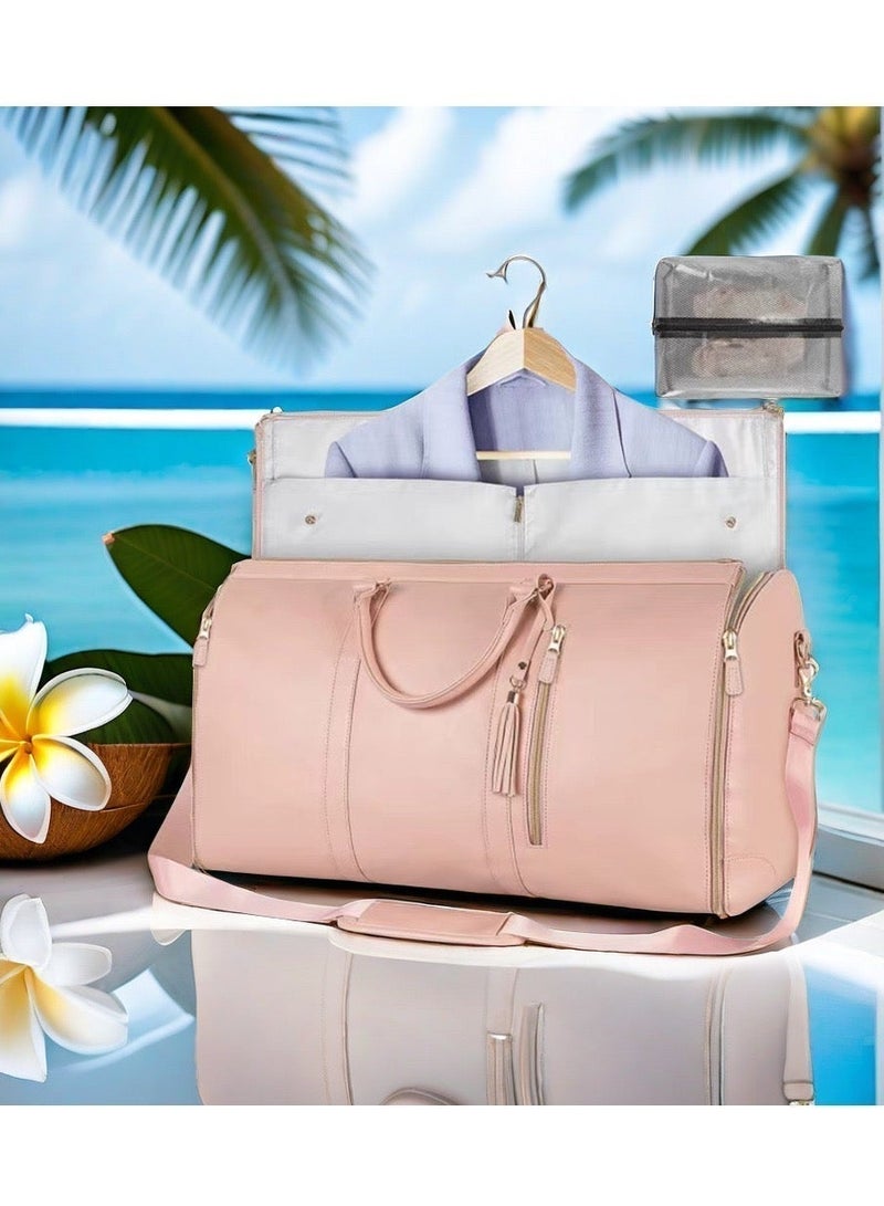 أييب حقيبة سفر كبيرة وفعّالة وسهلة الحمل (ليجند) للرجال والنساء، غطاء بدلة قابل للطي مع حقيبة أحذية مجانية، حقيبة يد سريعة التعبئة، حقيبة سفر محمولة مقاومة للتجاعيد بسحاب كامل ومقاومة للماء (لون وردي فاتح) - Image 4