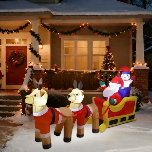 Cllayees 8ft Long Christmas Inflatable Santa Claus & Snowman on Sleigh with Reindeers, Xmas Blow up Yard Decorations with Built-in LED Lights for Outdoor Garden Lawn Xmas Holiday Decor - Image 4