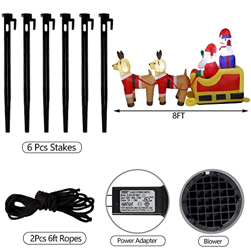 Cllayees 8ft Long Christmas Inflatable Santa Claus & Snowman on Sleigh with Reindeers, Xmas Blow up Yard Decorations with Built-in LED Lights for Outdoor Garden Lawn Xmas Holiday Decor - Image 3