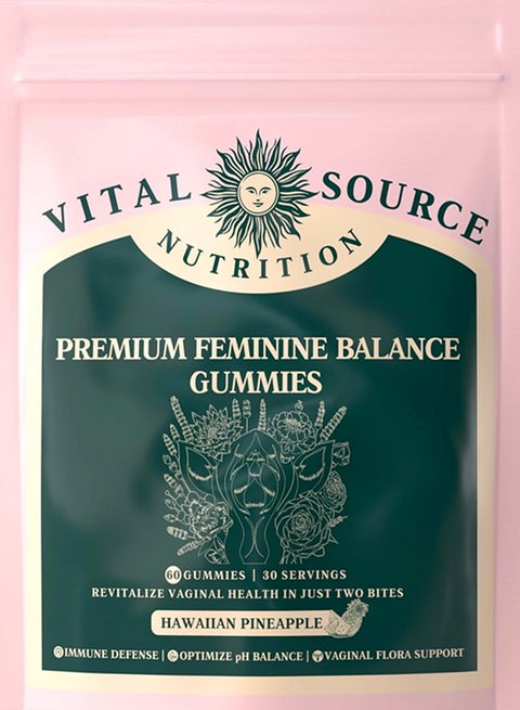 Vital Source Nutrition  Premium Feminine Balance Gummies  for Women’s Health  Wellness  Immune Support  Vegan  Gluten Free  Hawaiian Pineapple  60 Gummies