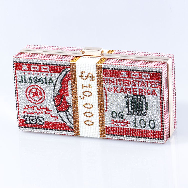 Glittering Dollar Clutch Evening Bag for Women Red