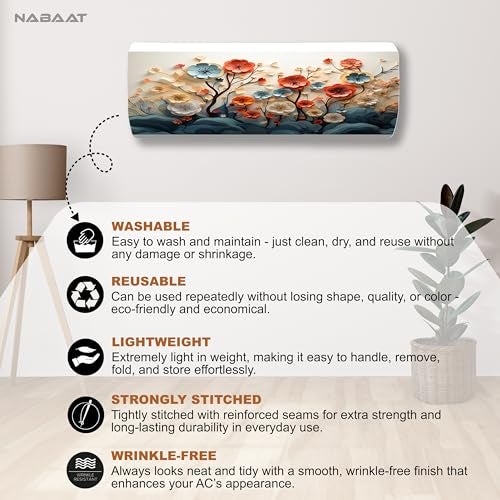 NABAAT AC Cover for Split 1.5 Ton Indoor Printed Air Conditioning Wall Mounted Dust Cover Folding Designer (38”x 12”x 9”), Color Flowers - Image 4