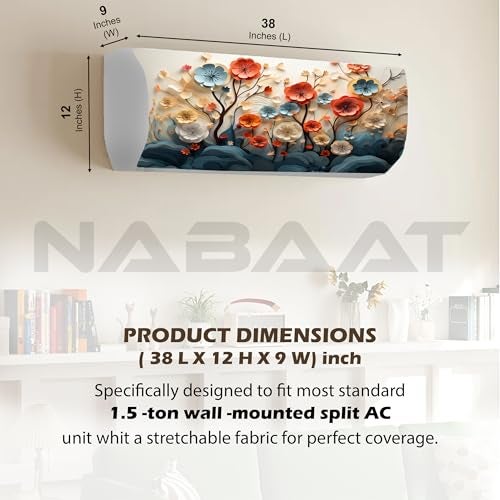 NABAAT AC Cover for Split 1.5 Ton Indoor Printed Air Conditioning Wall Mounted Dust Cover Folding Designer (38”x 12”x 9”), Color Flowers - Image 2