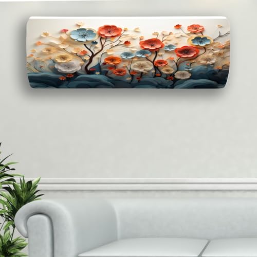 NABAAT AC Cover for Split 1.5 Ton Indoor Printed Air Conditioning Wall Mounted Dust Cover Folding Designer (38”x 12”x 9”), Color Flowers - Image 1