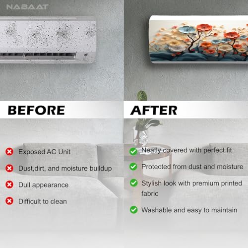 NABAAT AC Cover for Split 1.5 Ton Indoor Printed Air Conditioning Wall Mounted Dust Cover Folding Designer (38”x 12”x 9”), Color Flowers - Image 3