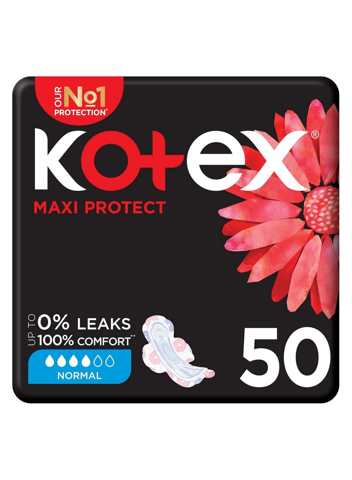 Kotex Maxi Protect Thick Pads Normal Size Sanitary Pads With Wings 50 ...