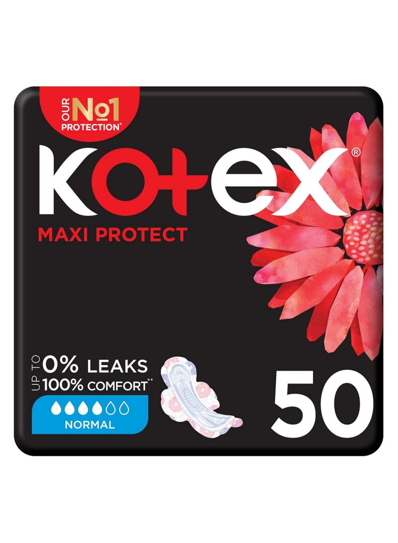 كوتكس فوط صحية سميكة ماكسي بروتيكت، مقاس عادي، فوط صحية بأجنحة، 50 فوطة صحية - Image 1