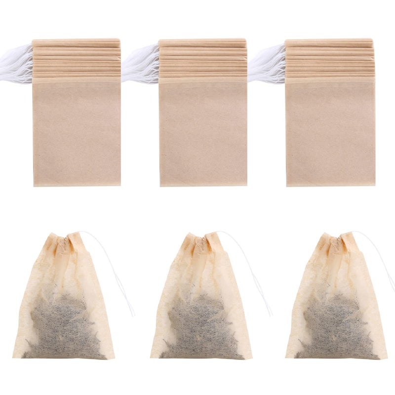 400 Pack Disposable Drawstring Tea Filter Bags Safe  Natural Unbleached Paper Tea Infuser Drawstring Empty Bag for Loose Leaf Tea 8 x 10cm Natual Color