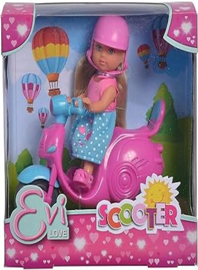 Simba Simba 105733345 Evi Love Scooter, Toy Doll on her Scooter with Helmet, 12 cm, from 3 Years