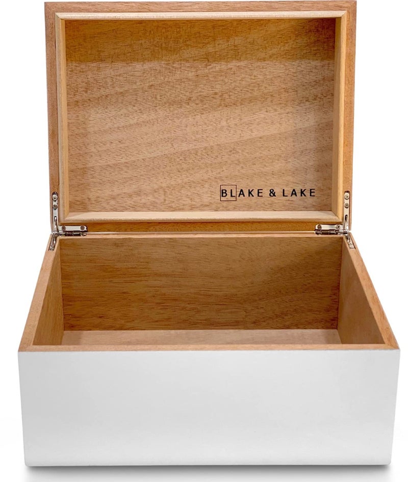 Blake & Lake Large Wooden Keepsake Box - White, Hinged Lid - Decorative Storage Box for Jewelry and More - Image 1