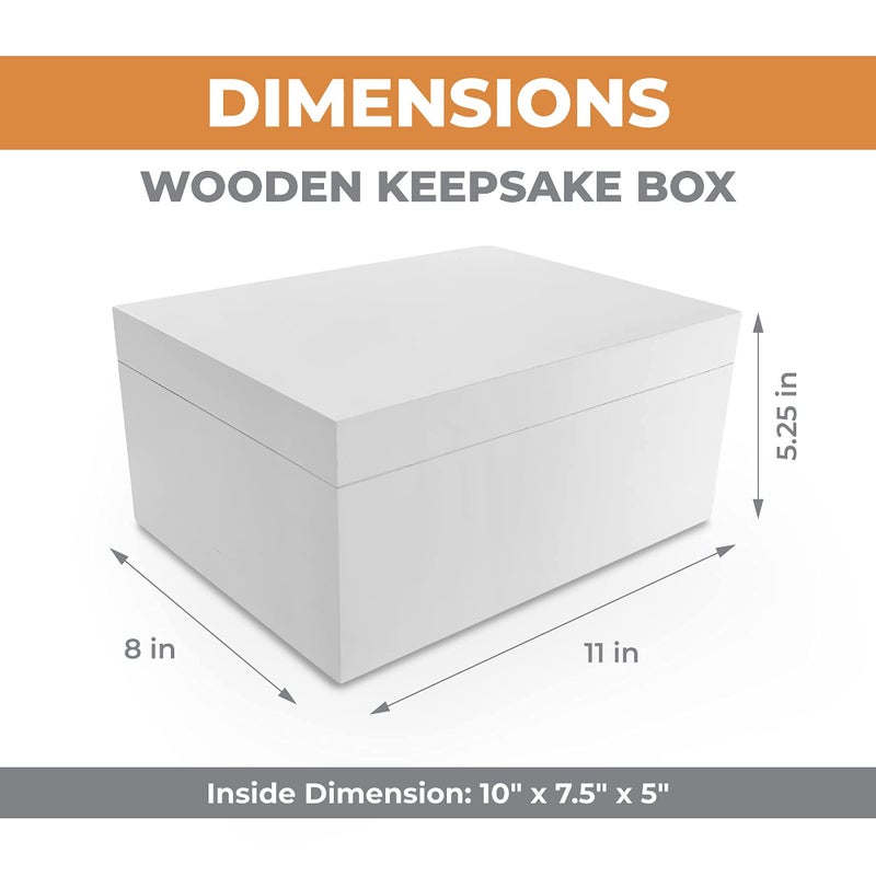 Blake & Lake Large Wooden Keepsake Box - White, Hinged Lid - Decorative Storage Box for Jewelry and More - Image 3
