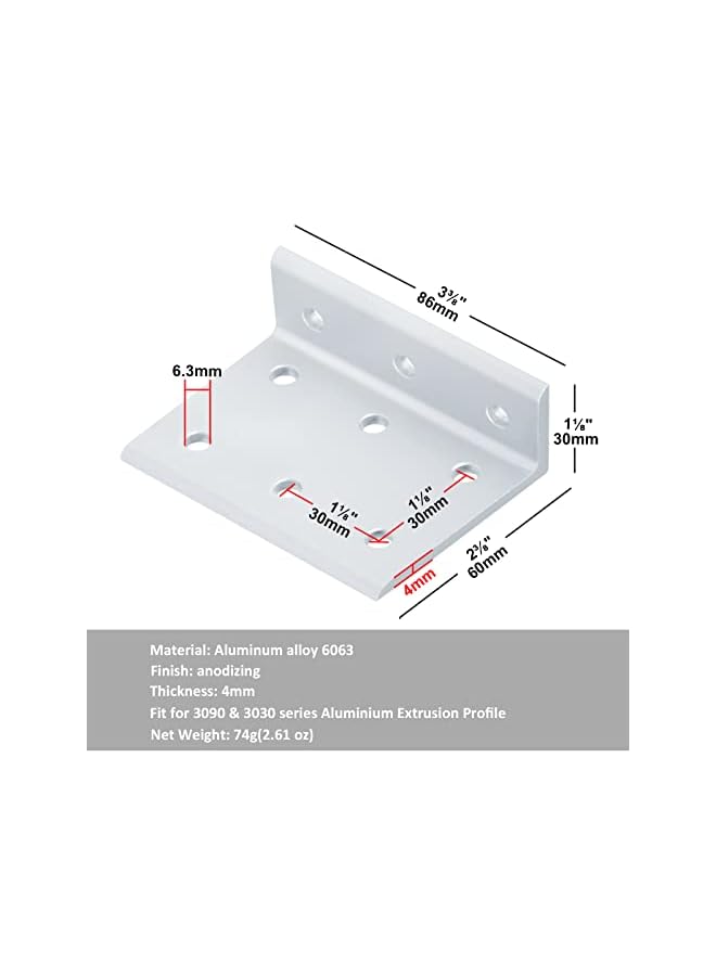 promass 6 Pcs Inside Corner Bracket for 3030,3060,3090 T Slot Aluminum Extrusion Profile,Lightweight Anodized Aluminum L Corner Brace for 30 Series Profile Frame Structural Connect - Image 2