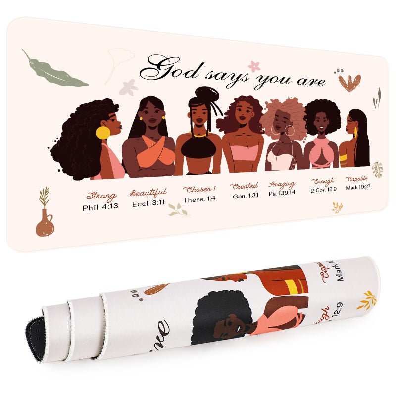 AFRITEE Black Girl Desk Mat - Christian Inspirational Quote Large Gaming Mouse Pad, Black Art Gifts for Women, Office Desk Protector - Image 1