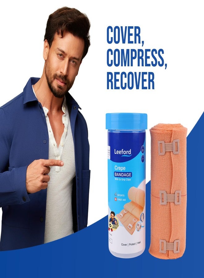 Leeford Crepe Bandage for Pain Relief | Elastic Compression Wrap with 2 Grip Clips for Heavy Duty Support for Knee, Elbow, Thigh & Sport Injuries | Breathable, Washable & Reusable First Aid (15cm x 4m) - Image 2