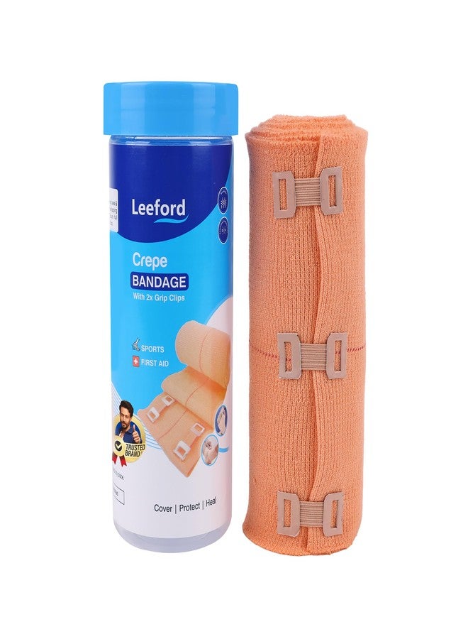 Leeford Crepe Bandage for Pain Relief | Elastic Compression Wrap with 2 Grip Clips for Heavy Duty Support for Knee, Elbow, Thigh & Sport Injuries | Breathable, Washable & Reusable First Aid (15cm x 4m) - Image 1