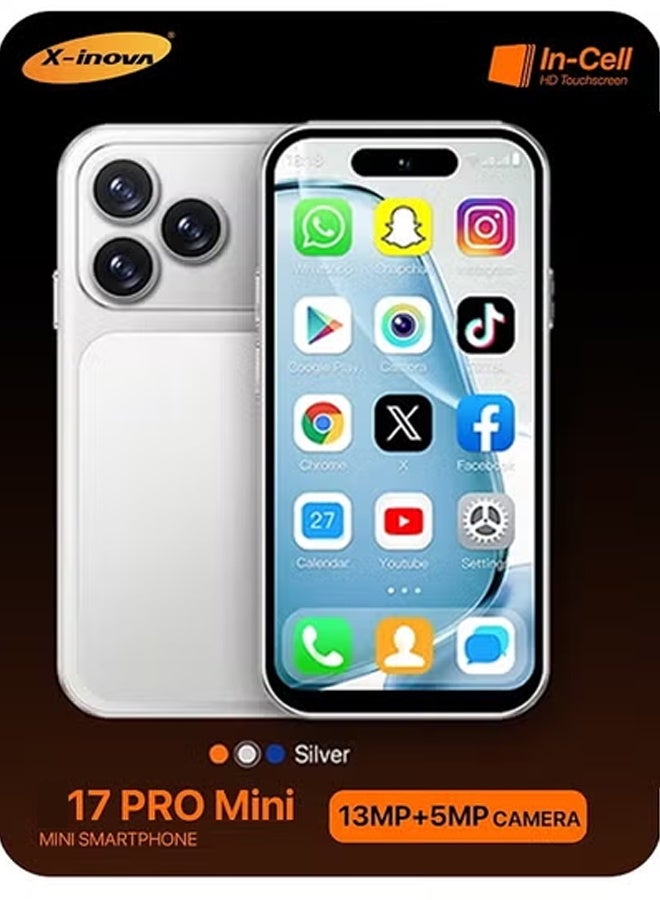 X-Inova Mini Smart Phone 17 Pro Mini 4.0" Display, 4GB+64GB Storage, 13MP Ultra Clear Rear Camera, Dual SIM Silver - Image 2